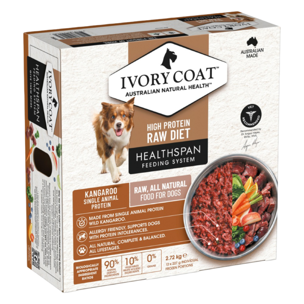 Ivory Coat Healthspan Kangaroo Frozen Raw Adult Dog Food – 12 x 227g