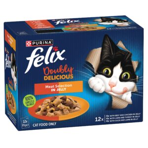 Felix Doubly Delicious Meat Selection Adult Wet Cat Food Pouches - 12 x 85g