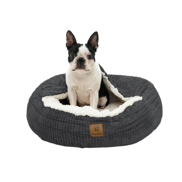Charlies Textured Plush Hooded Donut Pet Bed in Charcoal – Medium