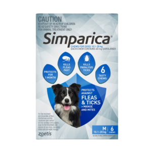 Simparica for Medium Dogs 10.1–20kg (Blue) Flea & Tick Chewables - 6 Pack