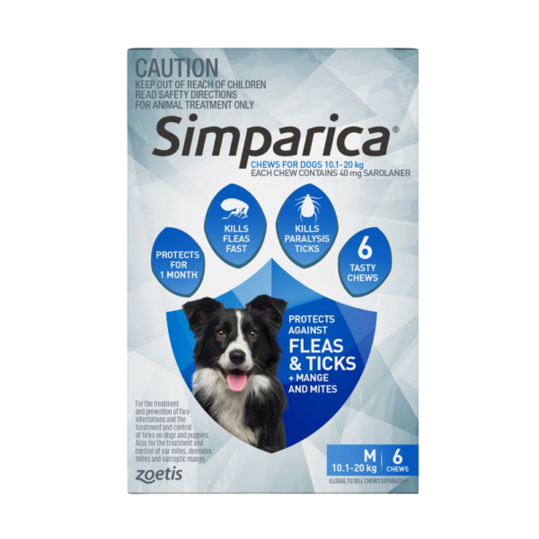 Simparica for Medium Dogs 10.1–20kg (Blue) Flea & Tick Chewables