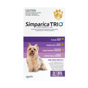 Simparica Trio for Extra Small Dogs 2.6–5.0kg (Purple) Flea, Tick & Worm Chewables - 3 Pack