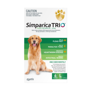 Simparica Trio for Large Dogs 20.1–40kg (Green) Flea, Tick & Worm Chewables - 6 Pack
