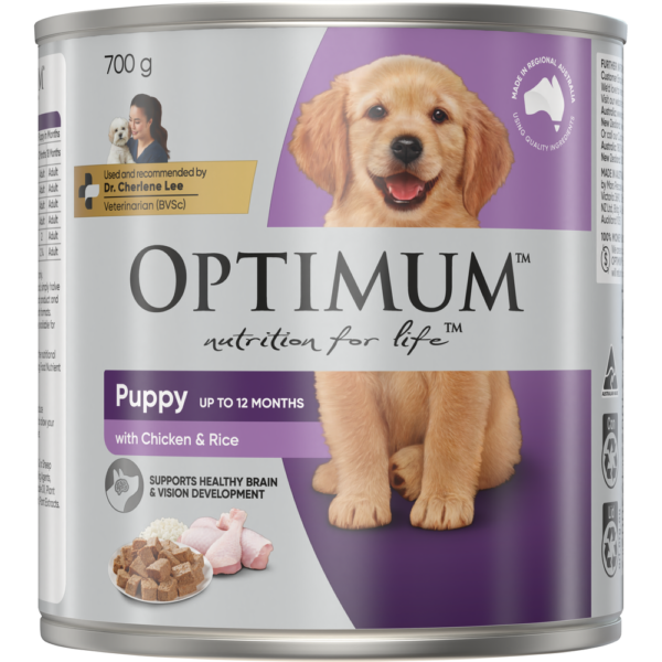 Optimum Chicken & Rice Puppy Wet Dog Food Cans