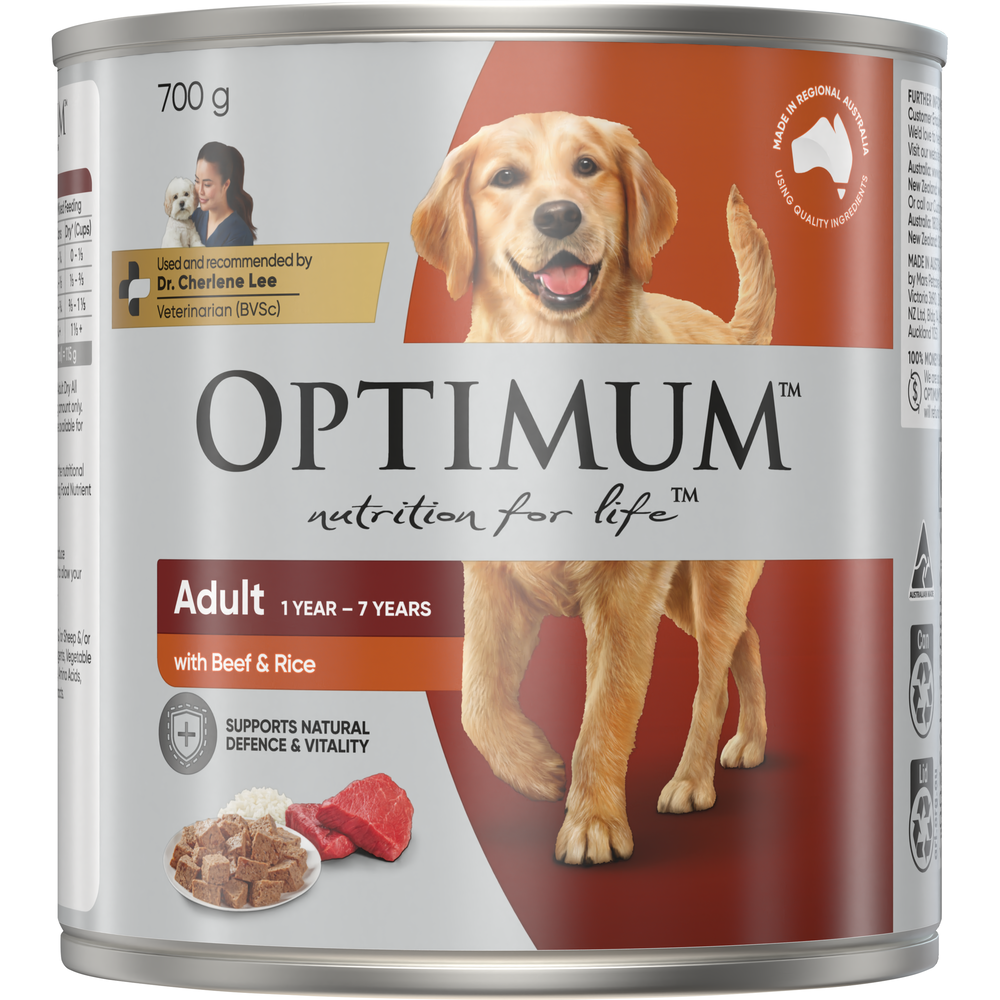 Optimum Beef and Rice Adult Wet Dog Food Cans - 12 x 700g