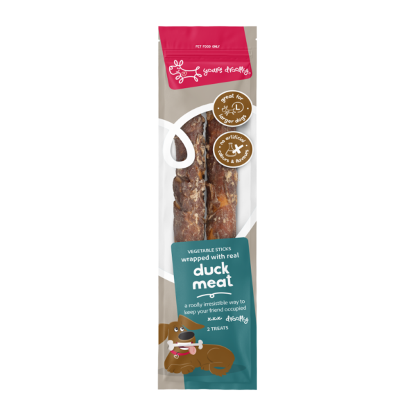 Yours Droolly Duck Wrapped Large Sticks Dog Treats – 2 pack