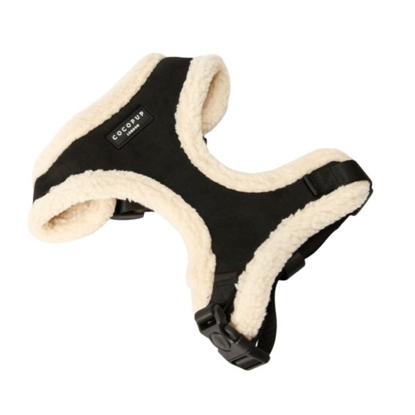 Cocopup London Adjustable Neck Dog Harness in Black Aviator Sherpa