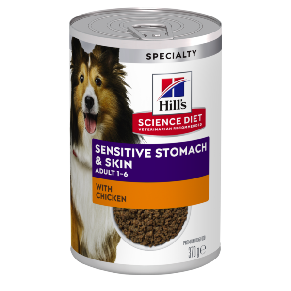 Hill’s Science Diet Sensitive Stomach & Skin Chicken Adult Wet Dog Food Cans – 12 x 370g