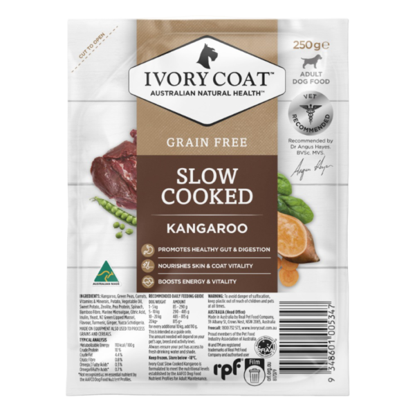 Ivory Coat Slow Cooked Kangaroo Grain Free Adult Frozen Dog Food – 250g