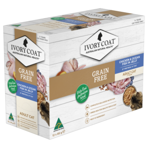 Ivory Coat Grain Free Wet Cat Food Adult Chicken Fish Jelly - 12 x 85g