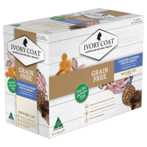 Ivory Coat Grain Free Wet Cat Food Mature Chicken Fish Gravy - 12 x 85g