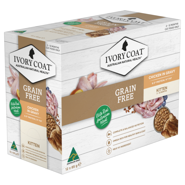 Ivory Coat Grain Free Wet Cat Food Kitten Chicken Gravy – 12 x 85g
