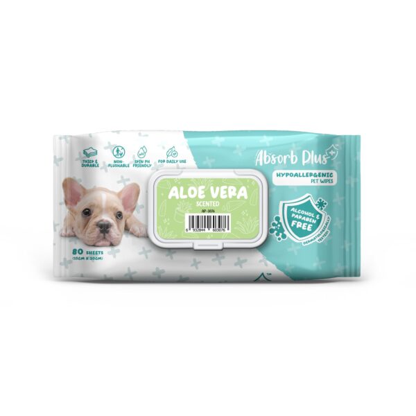 Absorb Plus Antibacterial Aloe Vera Scented Pet Wipes – 80 Pack