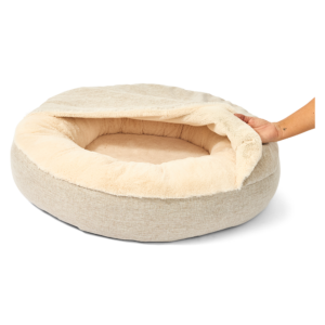 Paws For Life Hooded Pet Bed Faux Linen Oatmeal - Large