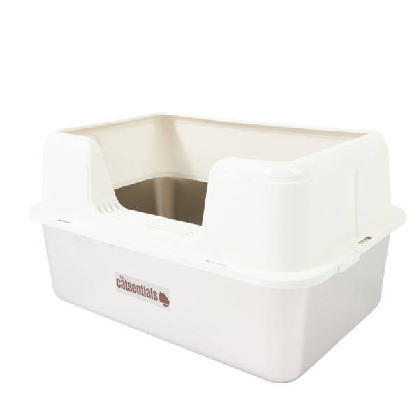 The Catsentials Front Opening Stainless Steel Cat Litter Box White – One Size