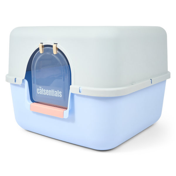 The Catsentials Square Enclosed Cat Litter Box Blue – One Size