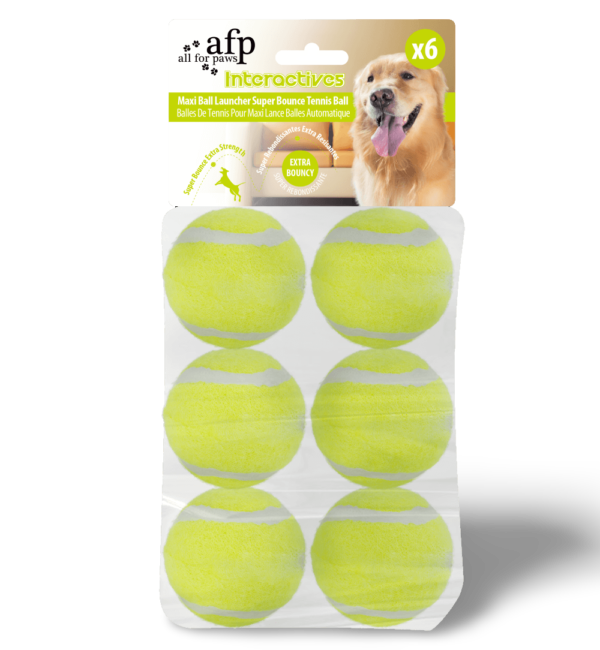 All For Paws Interactive Maxi Super Bounce Tennis Ball Fetch Dog Toy – 6 Pack
