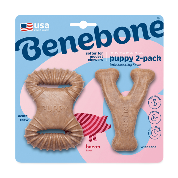 Benebone Bacon Puppy Tiny Dog Chew Toy 2 Pack – One Size