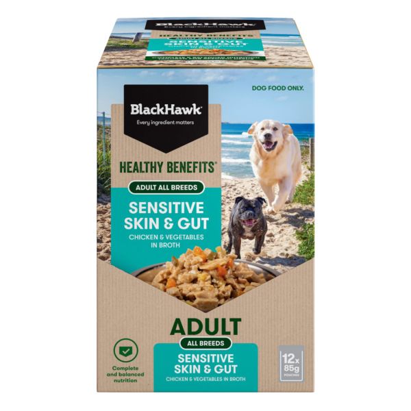 Black Hawk Healthy Benefits Sensitive Skin Chicken Adult Wet Dog Food Pouches – 12 x 85g