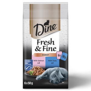 Dine Fresh And Fine In Gravy Salmon And Tuna Wet Cat Food Pouches - 6 x 50g