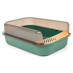The Catsentials Semi Enclosed Cat Litter Box Dark Green - One Size