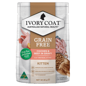 Ivory Coat Grain Free Chicken and Beef In Gravy Kitten Wet Cat Food Pouch - 12 x 85g