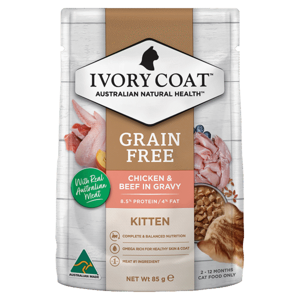 Ivory Coat Grain Free Chicken and Beef In Gravy Kitten Wet Cat Food Pouch