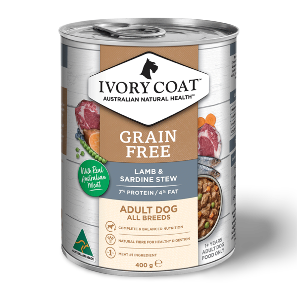 Ivory Coat Lamb & Sardine Adult Wet Dog Food Cans – 12 x 400g