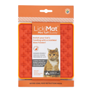 Lickimat Slow Feeder Mini Tuff Buddy Orange Cat Mat - 19.5cm