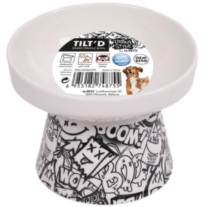 M Pets Urbanstyle Tiltd Raised Ceramic Dog Bowl White & Black - One Size