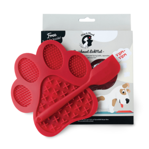 Mimi And Munch Paw Lick Mat With Spatula Red - 17.5cm