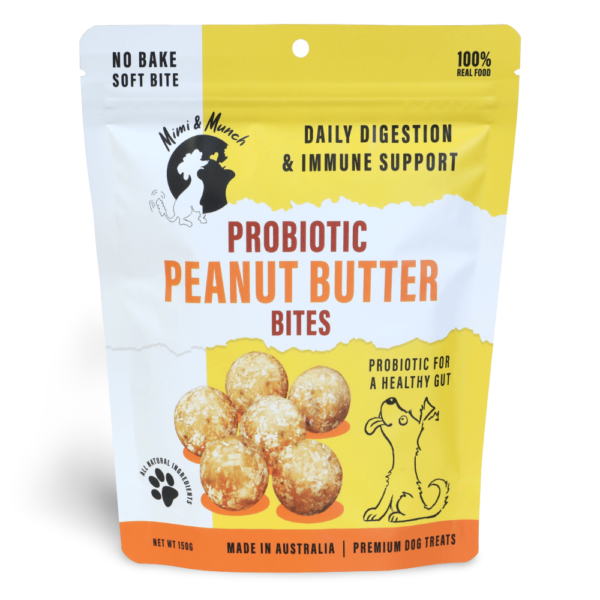 Mimi And Munch Probiotic Peanut Butter Bites Dog Treats – 150g