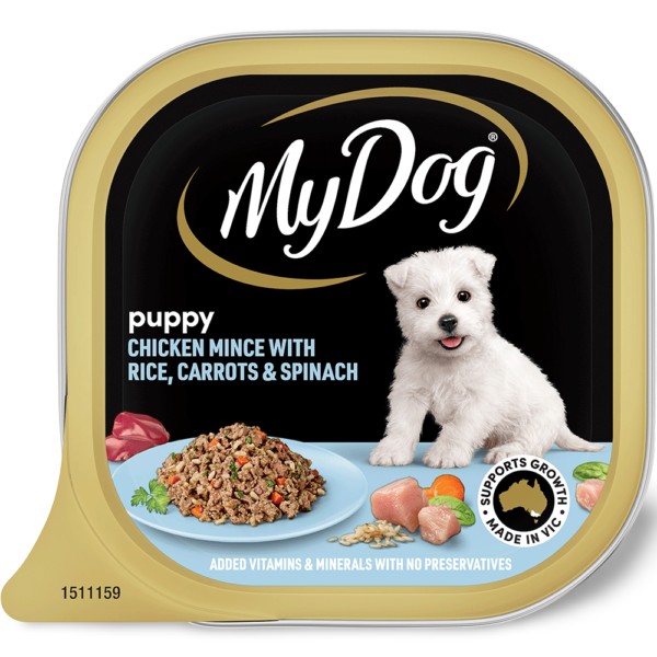 My Dog Mince Chicken Rice Carrots Spinach Puppy Wet Dog Food Trays – 12 x 100g