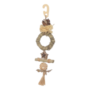 Nature Island Woven Grass Ring N Pom Pom Hanging Small Pet Toy - One Size