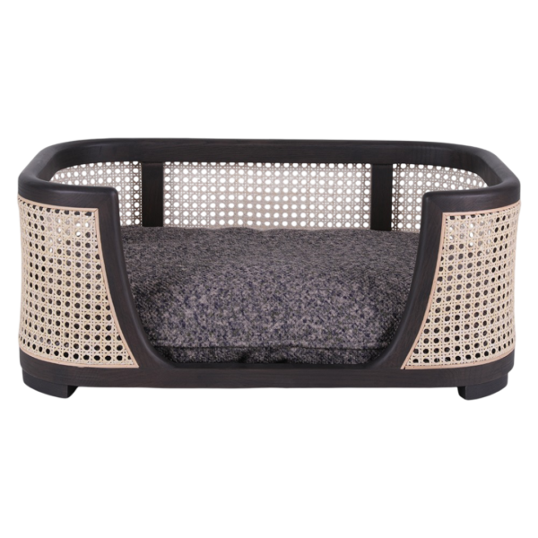 Nujiao Natural Oak Wood Wicker Frame Charcoal Cushion Pet Bed For Cats And Dogs – One Size