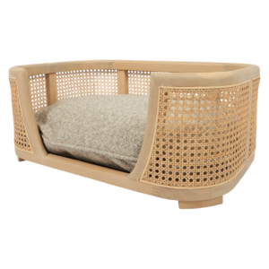 Nujiao Natural Oak Wood Wicker Frame Light Grey Cushion Pet Bed - One Size