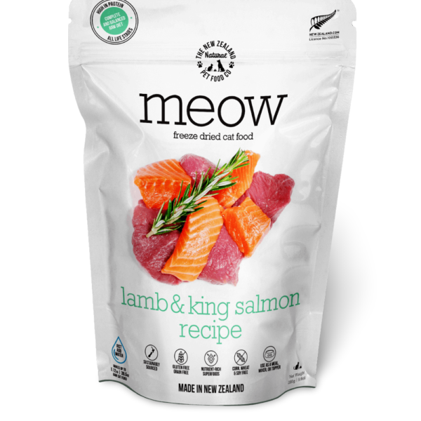 The New Zealand Natural Meow Lamb And King Salmon All Lifestages Freeze Dried Cat Food – 280g