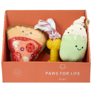 Paws For Life 3 Piece Gift Set Pizza Party Food Dog Toys - One Size