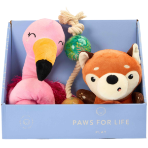 Paws For Life 3 Piece Gift Set Flamingo Fox And Tug Dog Toys - One Size