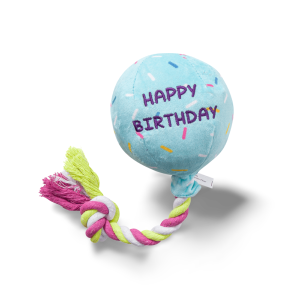 Paws For Life Birthday Balloon Plush Soft Dog Toy with Rope – One Size