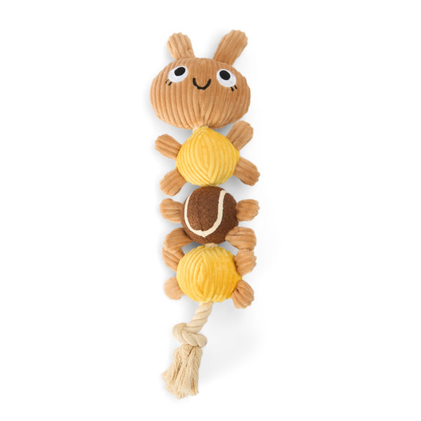 Paws For Life Plush Cute Caterpillar With Tennis Ball And Rope Dog Toy – One Size