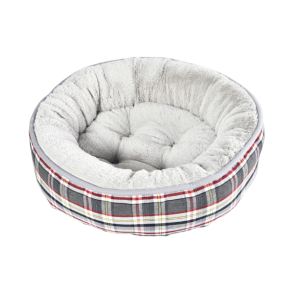 Paws For Life Reversible Round Bed Tartan Grey – Large