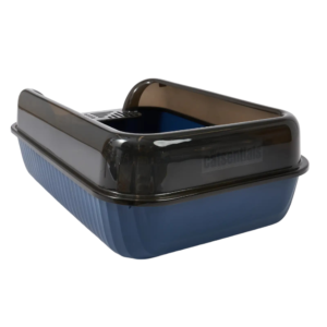 The Catsentials Semi Enclosed Cat Litter Box Plain Blue - One Size