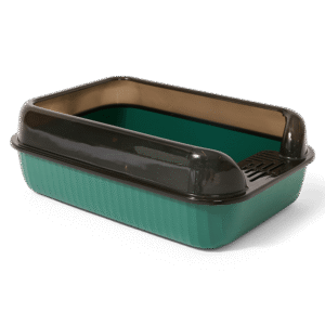 The Catsentials Semi Enclosed Cat Litter Box Plain Green - One Size