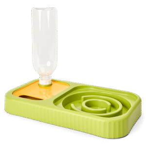 Paws For Life Slow Feeder With Water Bottle Yellow And Green - One Size