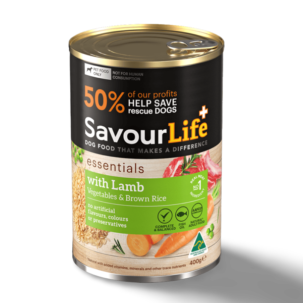 Savourlife Essentials Lamb Veggies and Brown Rice Stew Adult Wet Dog Food Can – 12 x 400g