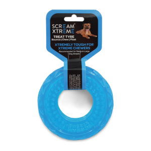 Scream Xtreme Treat Tyre Loud Blue Chew Dog Toy - Medium/Large