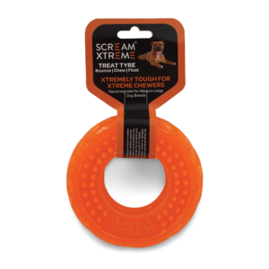 Scream Xtreme Treat Tyre Loud Orange Chew Dog Toy - Medium/Large