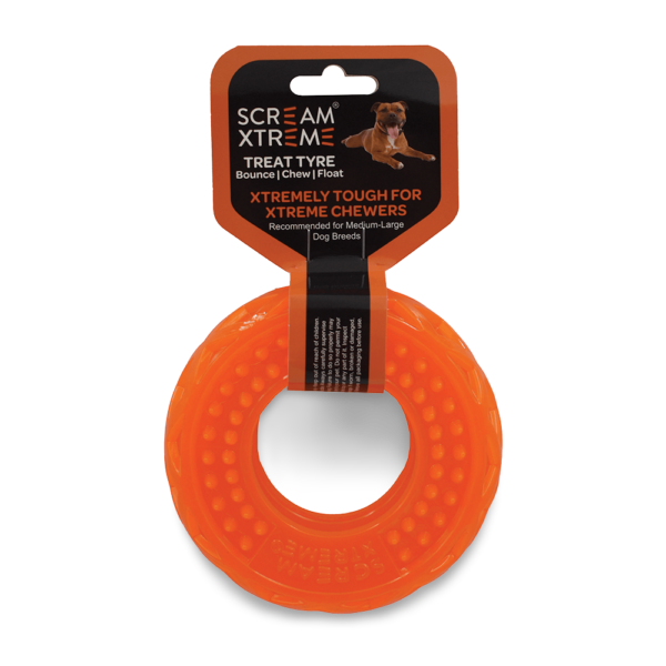 Scream Xtreme Treat Tyre Loud Orange Chew Dog Toy – Medium/Large