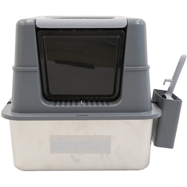 The Catsentials Large Enclosed Stainless Steel Cat Litter Box Grey – One Size